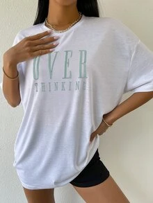 SHEIN Unity Top de hombros caídos con bordado de letra - Blanco - Ver 6