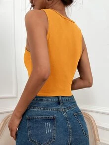 SHEIN LUNE Top tank unicolor tejido de canalé - Naranja - Ver 2