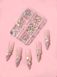 60 piezas/caja Rhinestones con forma asimétrica transparente y nude para decoración de uñas - transparente - Ver 1