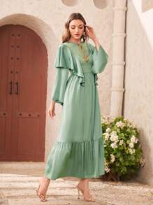 Al Najma Tie Front Ruffle Hem Fringe Detail Dress - Mint Green - View 4