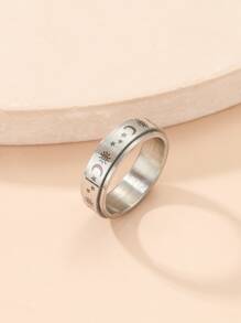 月亮和太陽細節戒指 - 銀色 - 查看 2