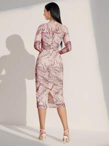 Modelyn Vestido con estampado de mármol cuello alzado - Multicolor - Ver 2