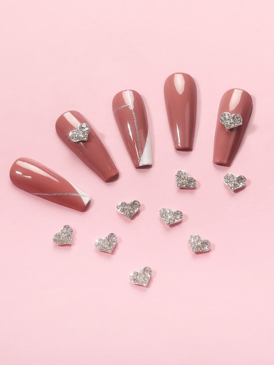 10Pcs Heart Shaped Nail Art Decoration Diy Nail Charms Nail Gems Nail Supplies Nails - Silver - View 1