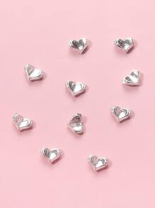 10Pcs Heart Shaped Nail Art Decoration Diy Nail Charms Nail Gems Nail Supplies Nails - Silver - View 2