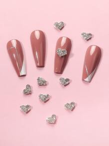 10Pcs Heart Shaped Nail Art Decoration Diy Nail Charms Nail Gems Nail Supplies Nails - Silver - View 3
