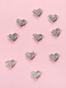 10Pcs Heart Shaped Nail Art Decoration Diy Nail Charms Nail Gems Nail Supplies Nails - Silver - View 4