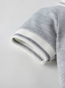 Baby Girl Striped Trim Polo Neck Fold Pleated Dress - Light Grey - View 3