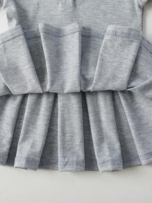 Baby Girl Striped Trim Polo Neck Fold Pleated Dress - Light Grey - View 4