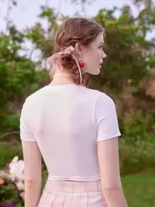 ROMWE Kawaii Cartoon Slogan Graphic Crop Tee - White - View 2