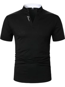 Manfinity Homme Men Letter Embroidered Polo Shirt - Black - View 3