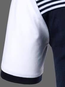 Manfinity Homme Men Colourblock Striped Polo Shirt - Navy Blue - View 5