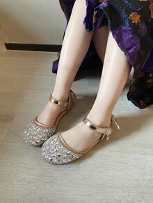 Niñas Zapatillas con tira tobillera con diamante de imitación & con diseño de lazo - Multicolor - Ver 3