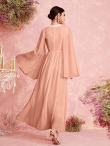 Modelyn 鎖眼領口斗篷袖連衣裙 - 珊瑚粉 - 查看 2