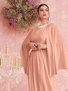 Modelyn 鎖眼領口斗篷袖連衣裙 - 珊瑚粉 - 查看 3