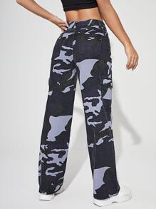 SHEIN PETITE Camo Print Flap Pocket Cargo Jeans - Multicolor - View 2
