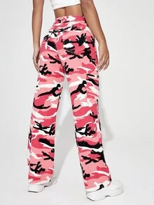 SHEIN PETITE Camo Print Flap Pocket Cargo Jeans - Multicolor - View 2