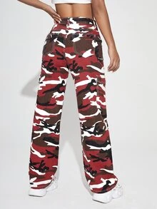 SHEIN PETITE Camo Print Flap Pocket Cargo Jeans - Multicolor - View 2