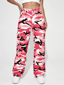 SHEIN PETITE Camo Print Flap Pocket Cargo Jeans - Multicolor - View 5