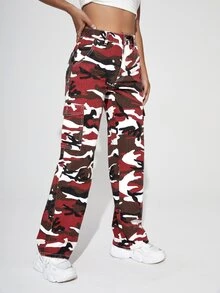 SHEIN PETITE Camo Print Flap Pocket Cargo Jeans - Multicolor - View 3