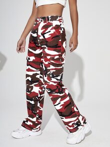SHEIN PETITE Camo Print Flap Pocket Cargo Jeans - Multicolor - View 5