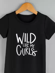 Young Girl Letter Graphic Tee - Black - View 5