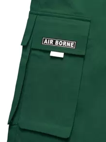 Manfinity Homme Men Letter Graphic Flap Pocket Drawstring Waist Cargo Trousers - Dark Green - View 6