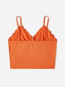 SHEIN EZwear Contrast Lace Ruched Cami Top - Orange - View 2