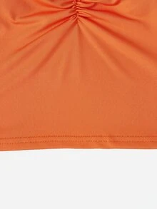 SHEIN EZwear Contrast Lace Ruched Cami Top - Orange - View 5