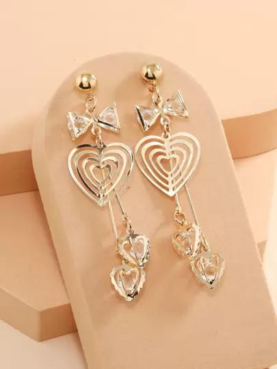 水鑽心和蝴蝶結裝飾耳墜