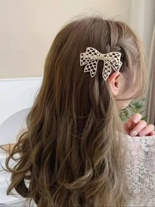 Phụ kiện tóc dành cho nữ, Kẹp tóc nơ trang trí bằng kim cương & ngọc trai lấp lánh - Vàng - Xem 1