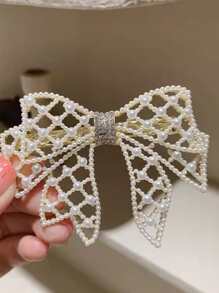 Phụ kiện tóc dành cho nữ, Kẹp tóc nơ trang trí bằng kim cương & ngọc trai lấp lánh - Vàng - Xem 2