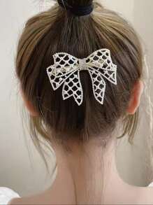 Phụ kiện tóc dành cho nữ, Kẹp tóc nơ trang trí bằng kim cương & ngọc trai lấp lánh - Vàng - Xem 3