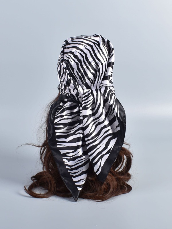 1pc Zebra Striped Print Bandana Women Big Square Scarf Bandana,Hair Band,Head Band Ideal For Dressing Up Your Look