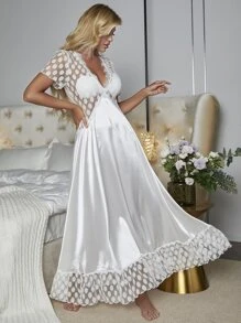 Váy ngủ & áo ngủ Nữ cắt Chấm bi Gợi cảm - trắng - Xem 6