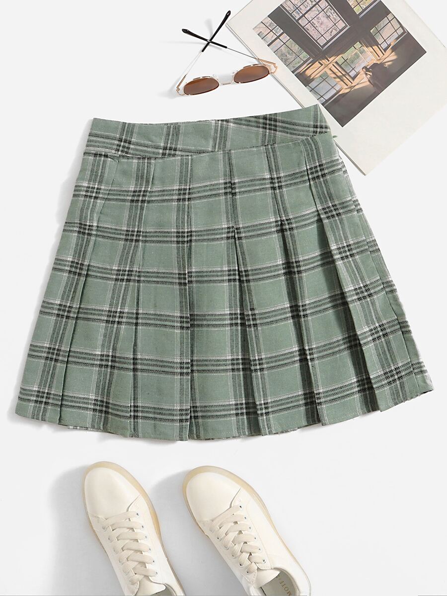 SHEIN Qutie Plaid Print Fold Pleated Skirt - Multicolor - View 1