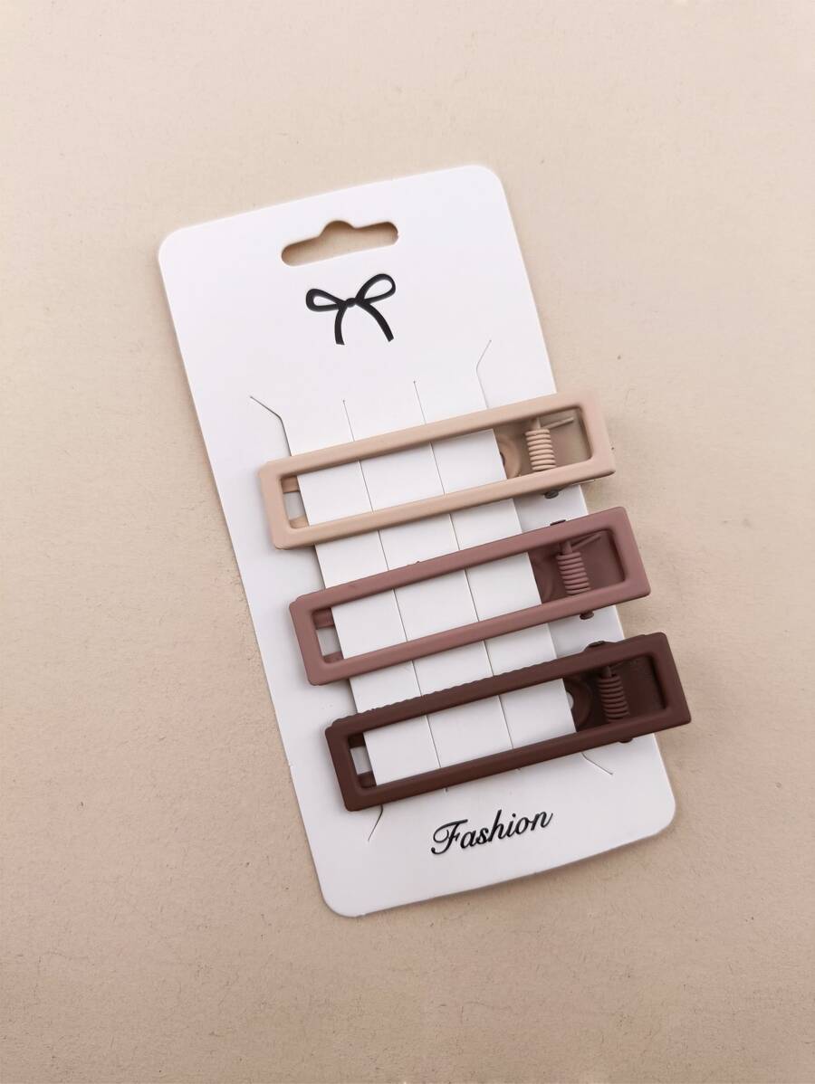3入組素色矩形髮夾 - 彩色 - 查看 1