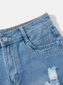 破洞拉鏈門襟牛仔短褲