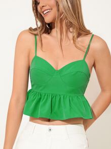 Soleia 後背打褶荷葉邊吊帶上衣 - 綠色 - 查看 1
