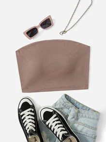 SHEIN Tall Top tubo corto unicolor - Caqui - Ver 1