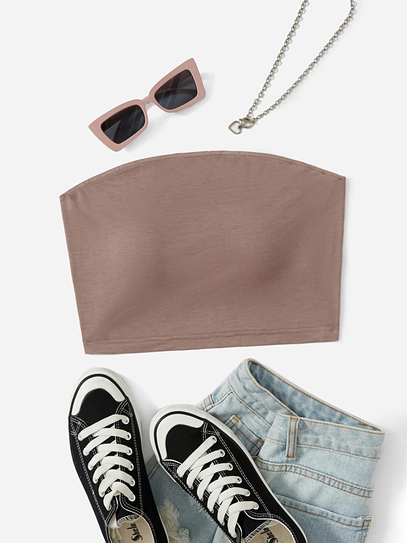 SHEIN Tall Top tubo corto unicolor - Caqui - Ver 1