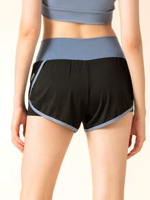 Wide Waistband 2 In 1 Sports Shorts - Black - View 2