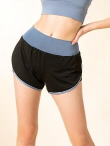 Wide Waistband 2 In 1 Sports Shorts - Black - View 3