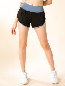 Wide Waistband 2 In 1 Sports Shorts - Black - View 5
