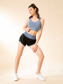 Wide Waistband 2 In 1 Sports Shorts - Black - View 7