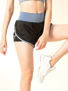 Wide Waistband 2 In 1 Sports Shorts - Black - View 8