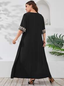 Al Najma Plus Embroidery V Neck Maxi Tunic Dress