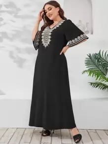 Al Najma Plus Embroidery V Neck Maxi Tunic Dress