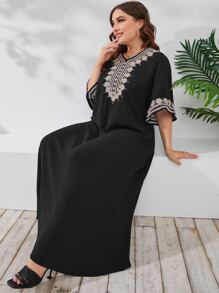 Al Najma Plus Embroidery V Neck Maxi Tunic Dress