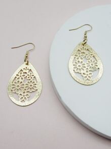 1 Pair Geometric Exaggerated Design Metallic Texture Dangle Drop Earring For Fashion Women - Yellow Gold - View 1
