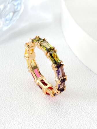 方晶鋯石裝飾戒指適合女士適合派對宴會婚禮